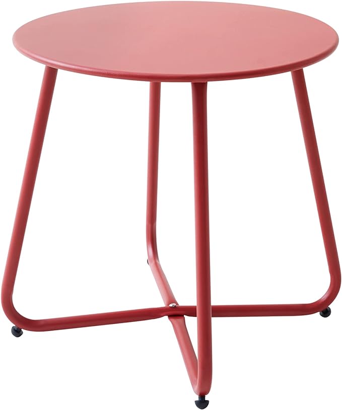 Patio Small Side Table Waterproof Round Metal Steel Weather Resistant Portable by Meluvici