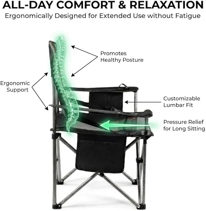 FAIR WIND 2 Pack Heavy Duty Camping Chair, Oversized Padded Folding Chair - Image 4