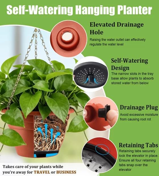 Hanging Planters 11 Inch, Self Watering Hanging Basket - Image 5