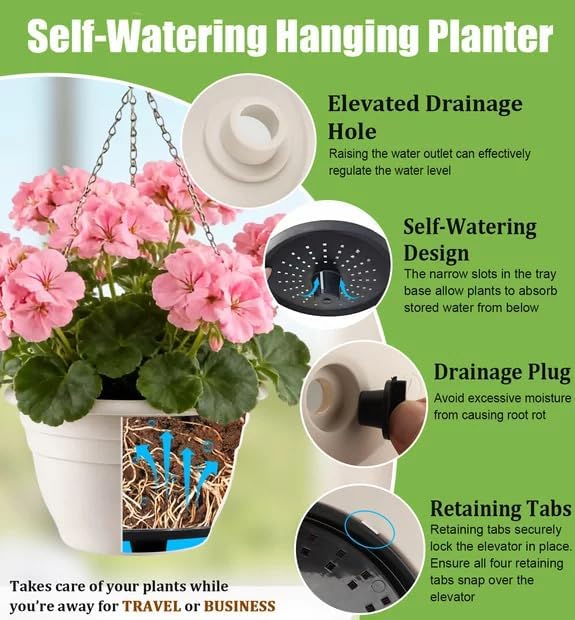 Hanging Planters 11 Inch, Self Watering Hanging Basket - Image 5