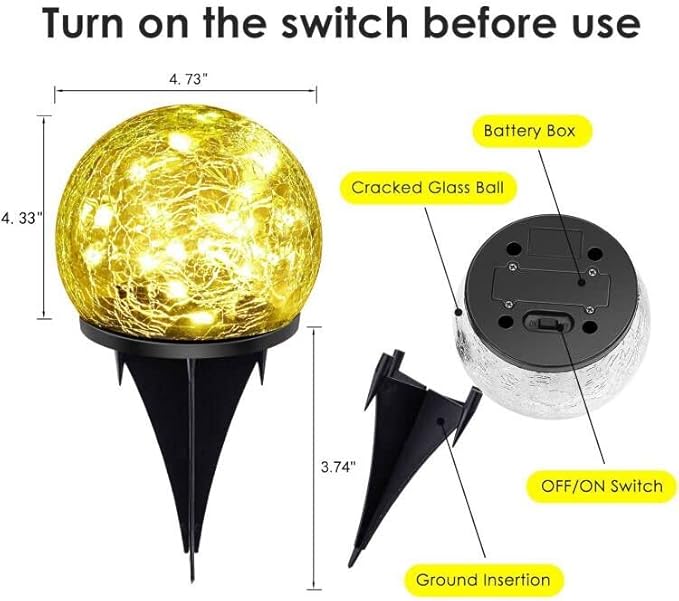 Solar Garden Lights, 2 Pack 60 LED Cracked Glass Solar Globe Lights Outdoor - Image 6