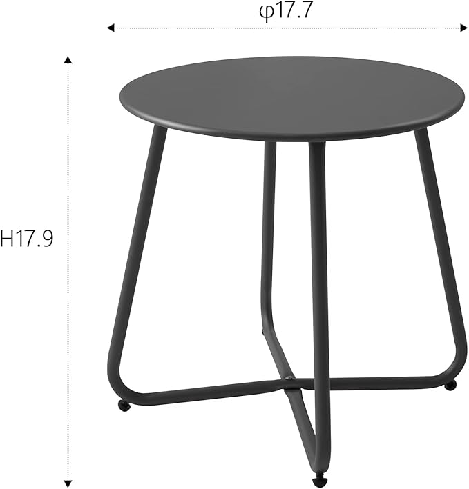 Patio Small Side Table Waterproof Round Metal Steel Weather Resistant Portable - Image 3