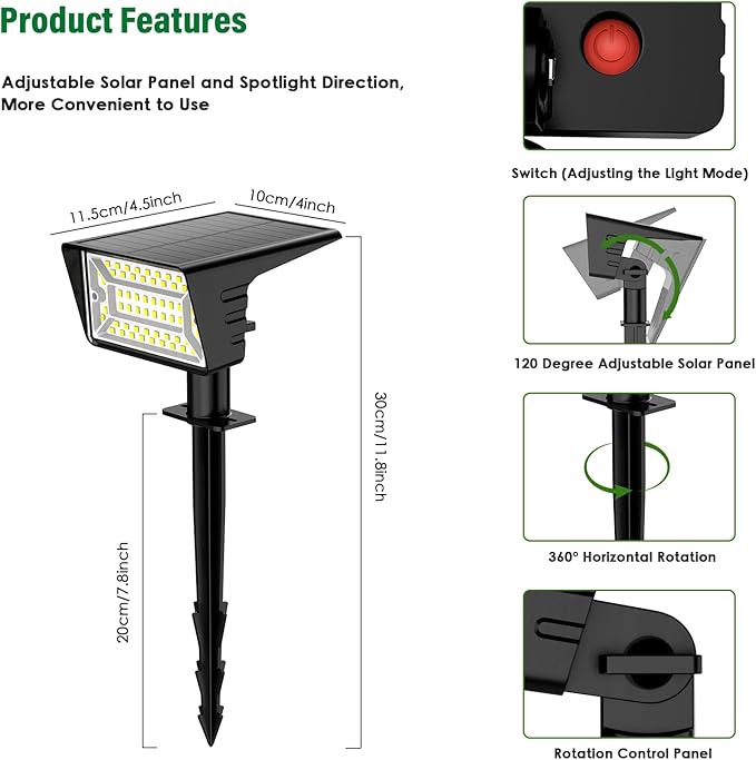 Solar Spot Lights Outdoor with 60 LED & Auto On/Off, 2 Pack Solar Lights - Image 7