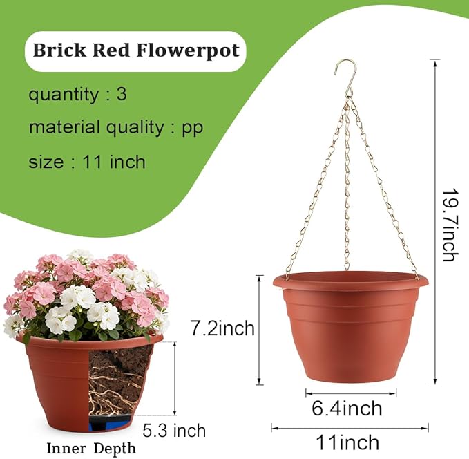 Hanging Planters 11 Inch, Self Watering Hanging Basket - Image 2