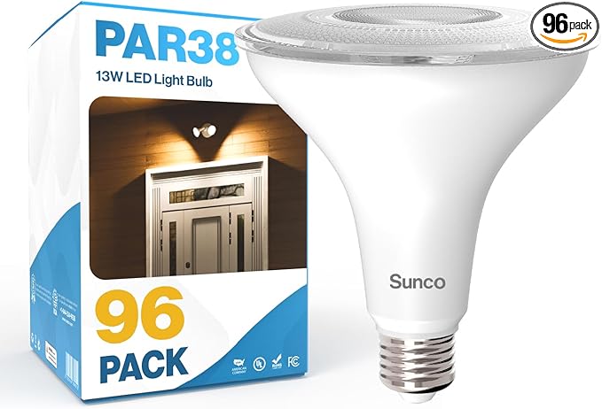 Sunco 96 Pack PAR38 LED Flood Light Outdoor Bulb, Waterproof Bright Dimmable by SuncoLighting