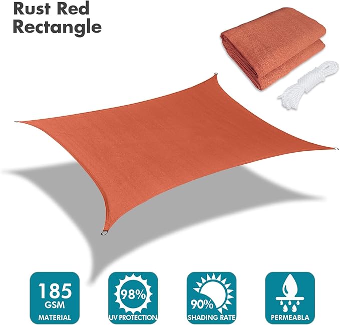 KANAGAWA 6'X12' Rust Red Custom Size Sun Shade Sail Rectangle UV Block Canopy - Image 2