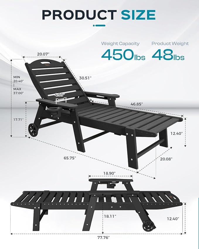 Outdoor Chaise Lounge Chair Set of 2, Patio Lounge Chairs - Image 3