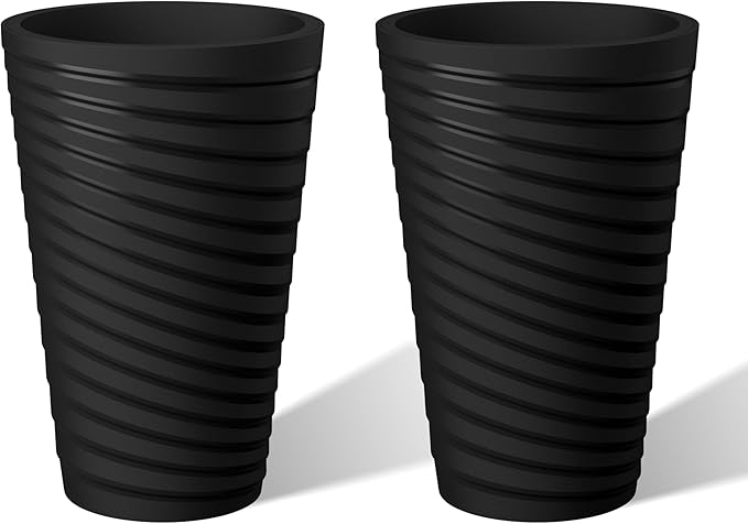 Kante 15 Inch Tall Planter Set of 2, Round Spiral Textured Flower Pots by Kante