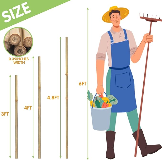 Plant Stakes, 4.8FT Longer Sturdy Natural Bamboo Garden Stakes, GAGINANG 20Pcs - Image 2