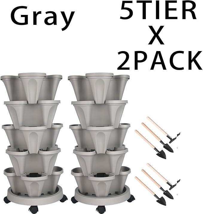 GameXcel Vertical Planter 5 Tier Stackable Planters Garden Planters Strawberry - Image 8