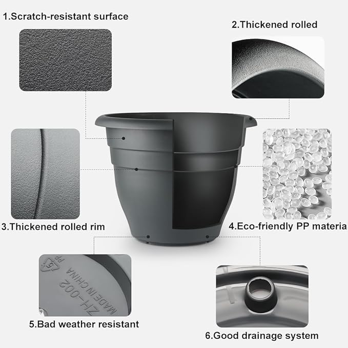 3 Pack Large 16 Inch Plastic Plant Pots - Image 3