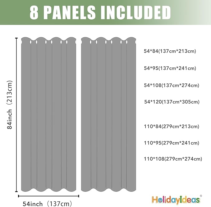 HolidayIdeas Outdoor Curtains for Patio Waterproof, 8 Panels - Image 7