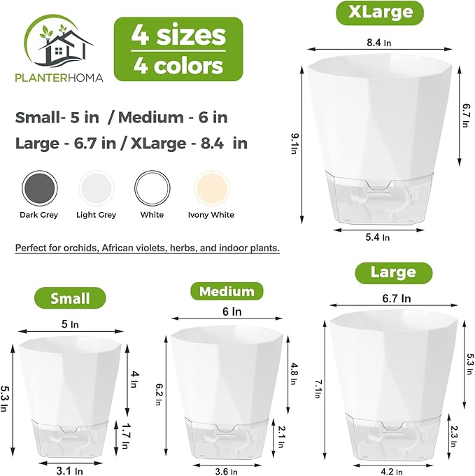 6 Pack Self Watering Pots for Indoor Plants, 8.4 Inches Self Watering Planters - Image 3