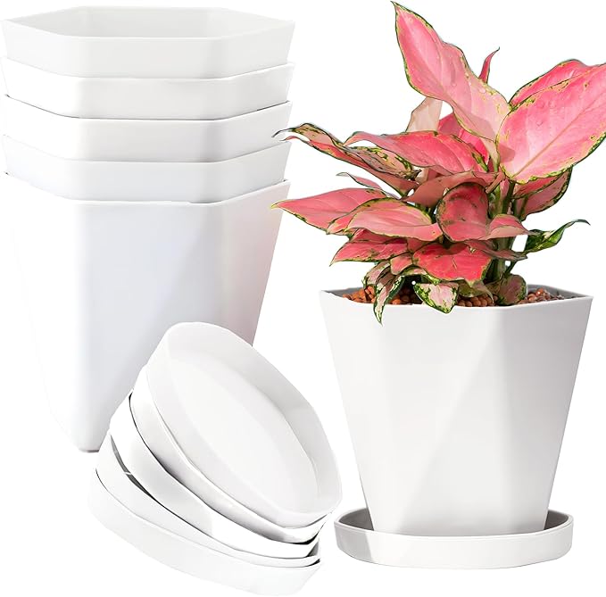 InmeRun Plant Pots Indoor Plastic Flower Pots Outdoor 5 inch Set of 12 Pack by InmeRun