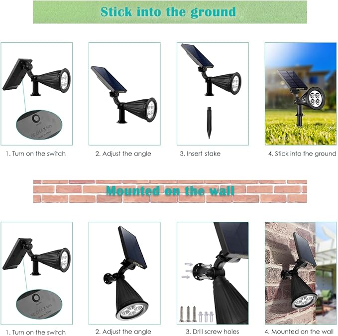 URPOWER Solar Lights Outdoor, Adjustable Spot Lights Outdoor, 2-in-1 Waterproof - Image 5
