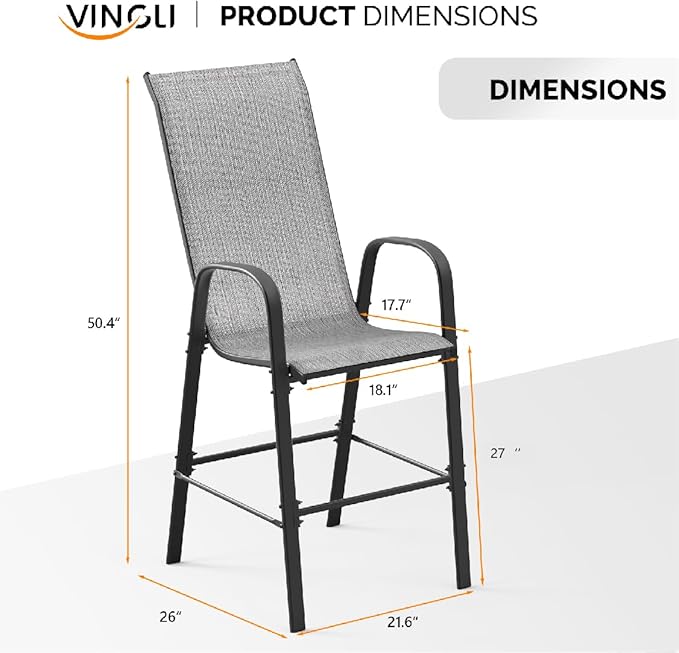 VINGLI Set of 6 Stackable Outdoor Bar Stools – Sling Chairs - Image 3