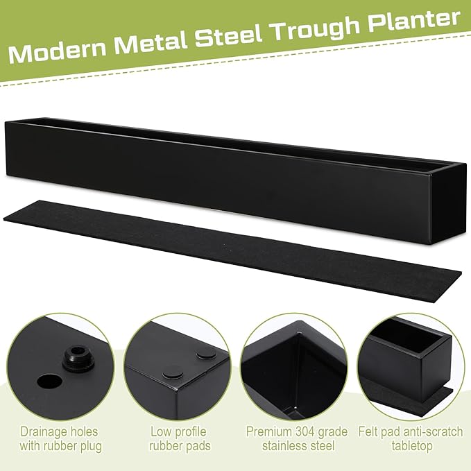 32 x 3.5 x 3.5 Inch Long Rectangular Planter Box Window Sill Plant Box Metal - Image 6