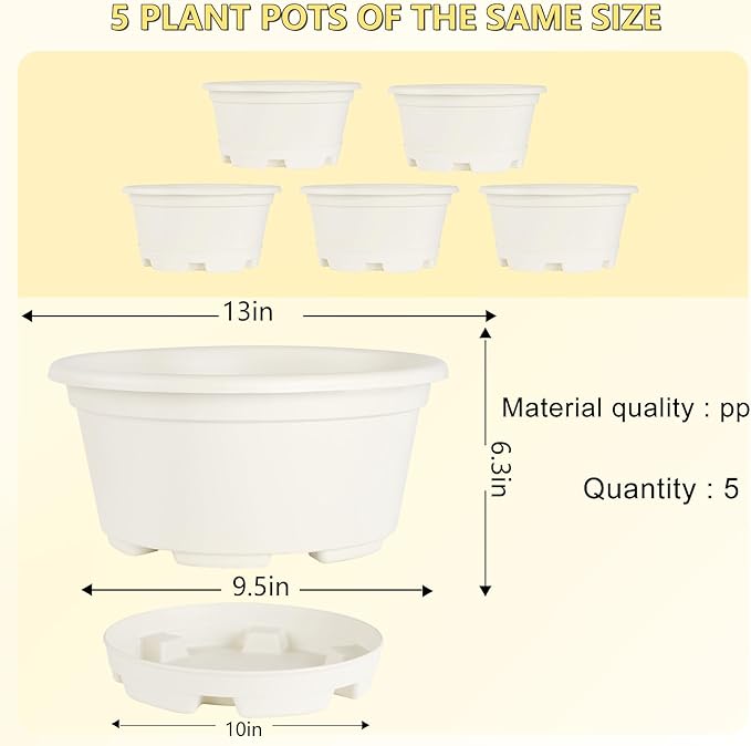 5 Packs 13 inch Plant Pot Modern Decorative Garden Pot - Image 3