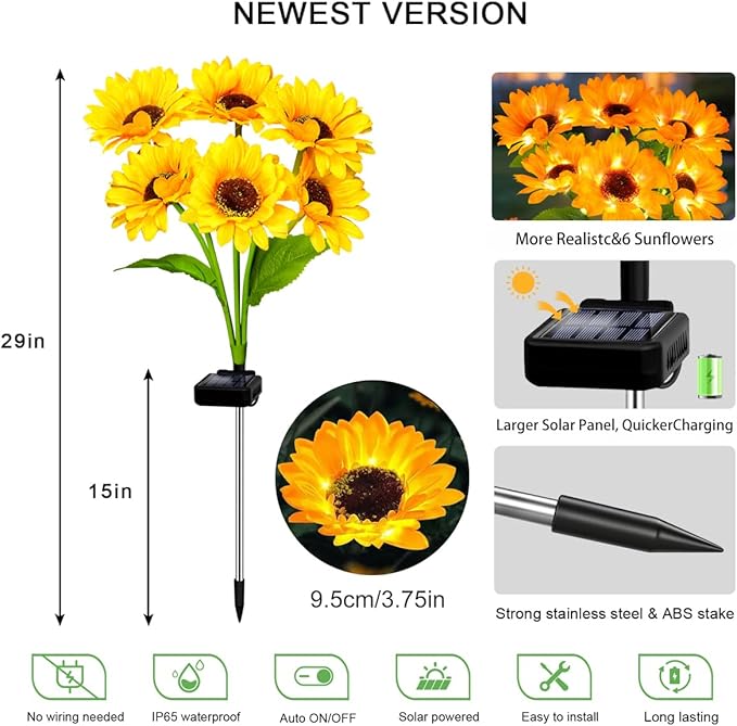 Solar Sunflower Lights 4 Pack - Image 2