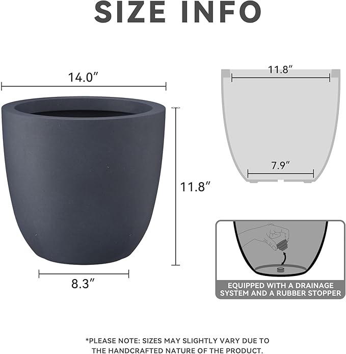Kante 14 Inch Dia Round Concrete Planter, Indoor Outdoor Large Plant Pot - Image 2