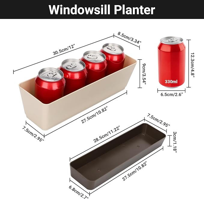 GREANER 6 Pack Window Box Planter, 12x3.8 Inch Rectangle Herb Planter - Image 2