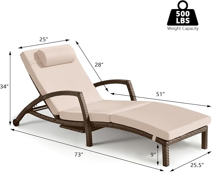 Chaise Lounge Chairs Outdoor Set of 2, Comfy Outside Wicker Patio Pool Lounge - Image 7