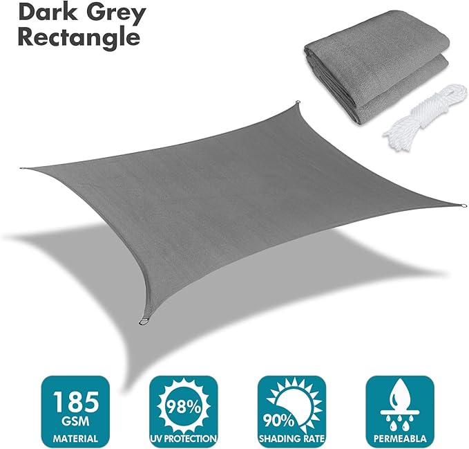 KANAGAWA 20'X24' Dark Gray Custom Size Sun Shade Sail Rectangle UV Block Canopy - Image 2