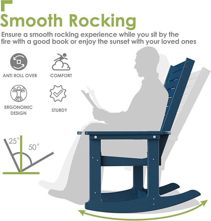 GREENVINES Outdoor Rocking Chairs | Porch Rocker | HDPE Plastic | Blue | - Image 4
