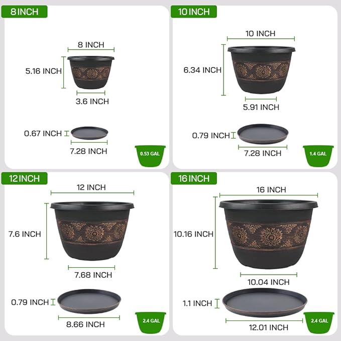 4 Pack 10 inch Plant Pots, Retro Pattern Planters - Image 4