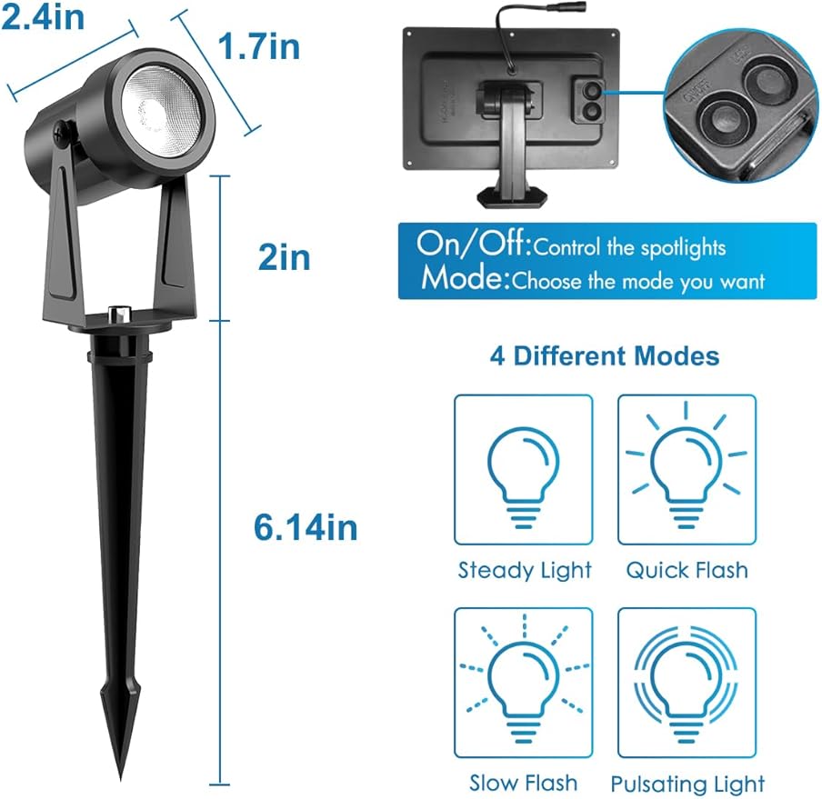 ZYAN Solar Landscape Spotlights, Separate Monocrystalline Panels & USB-C - Image 7