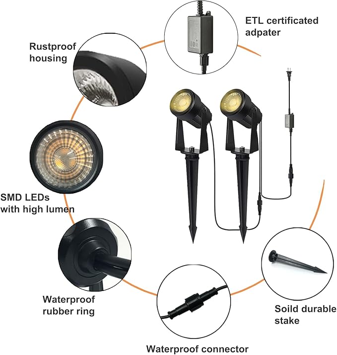 SUNTHIN Outdoor Landscape Lighting, 6 Pack Outdoor Spot Lights - Image 2