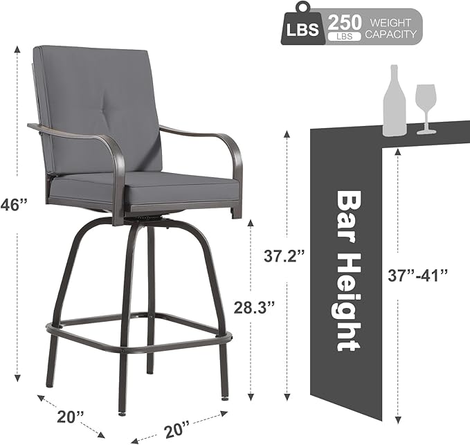 Patio Swivel Bar Stools Set of 4, Outdoor Bar Height Swivel Chairs - Image 2