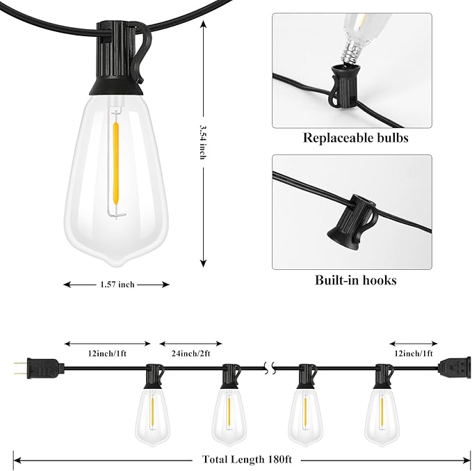 Brightever Outdoor String Lights 180FT, Patio Lights - Image 3