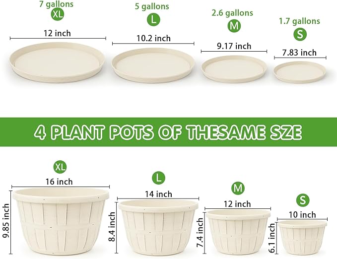 Quarut Plant Planters Pots Set of 4 Pack 16 Inch，Large Plastic Flower Pot - Image 3