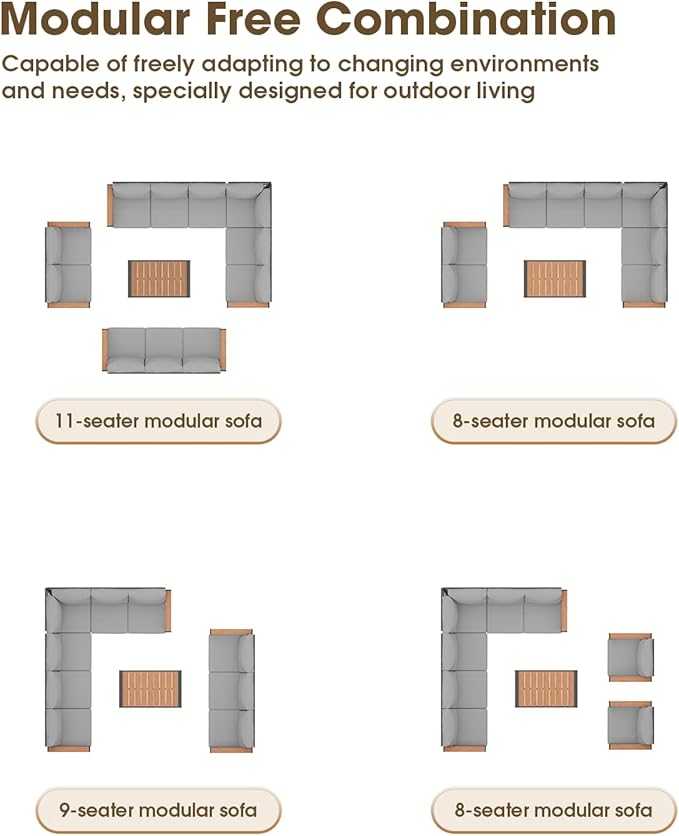 Aluminum Outdoor Patio Furniture Set 8 Seats, Outdoor Sectional Corner Sofa - Image 6