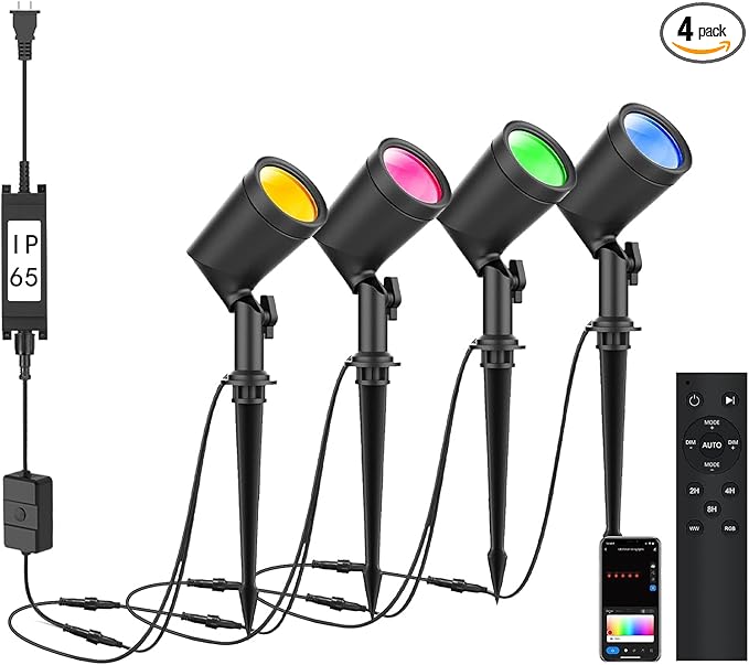 SUNTHIN 4 Pack Smart Landscape Lights, RGBW Color Changing Landscape Lights by SUNTHIN
