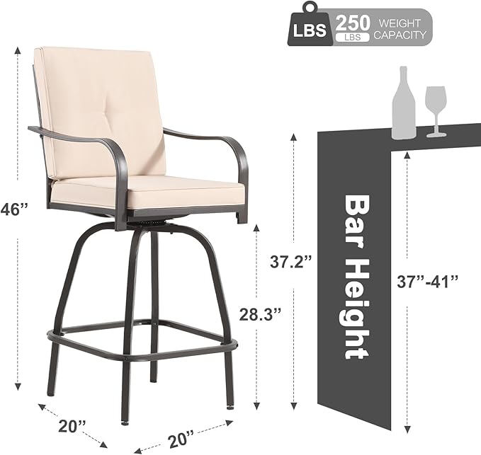 Patio Swivel Bar Stools Set of 6, Outdoor Bar Height Swivel Chairs - Image 3