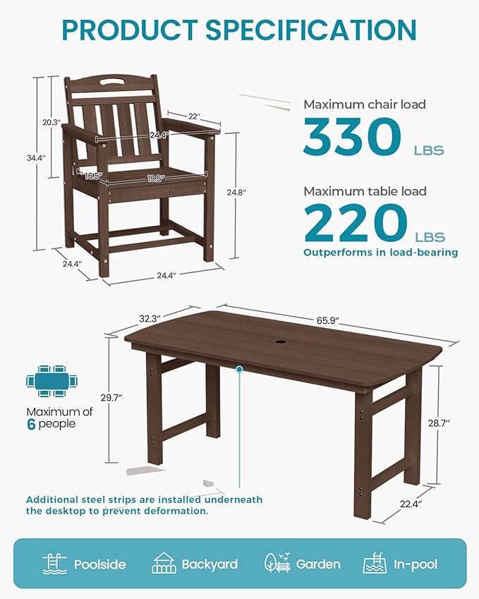 Ciokea HDPE Outdoor Patio Dining Chairs Set of 2, All-Weather Porch Chair - Image 2