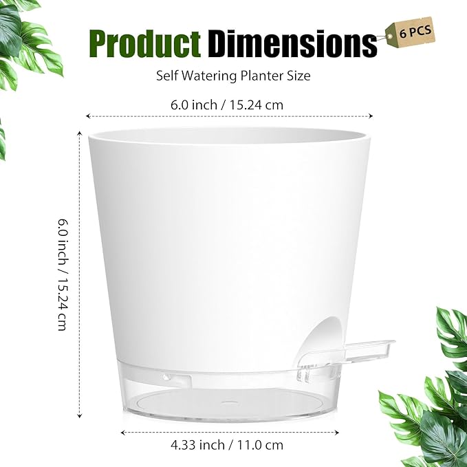 Plant Pots 6 Inch Self Watering Pots, 6 Pack Plastic Planters - Image 5