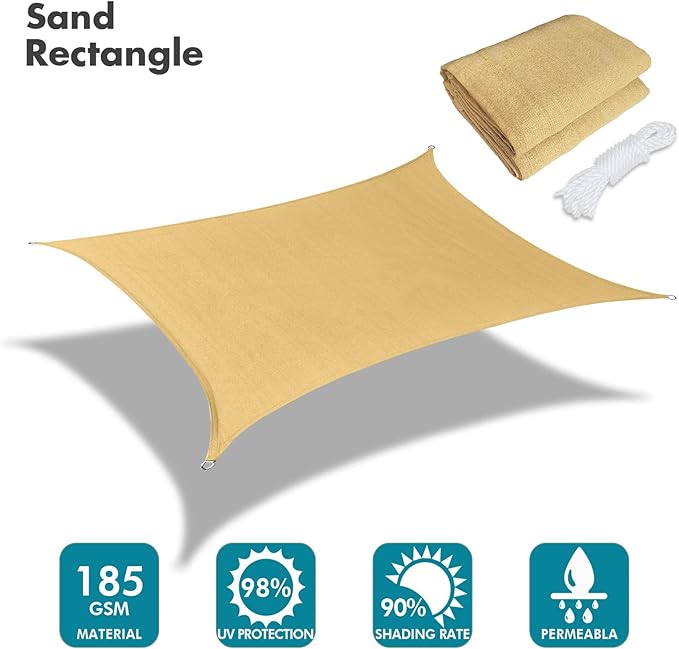 KANAGAWA 9'X12' Sand Custom Size Sun Shade Sail Rectangle UV Block Canopy Cover - Image 2