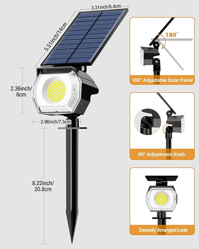 btfarm 4 Pack Solar Spot Lights Outdoor Waterproof IP65-1000LM 52 LED Solar - Image 9