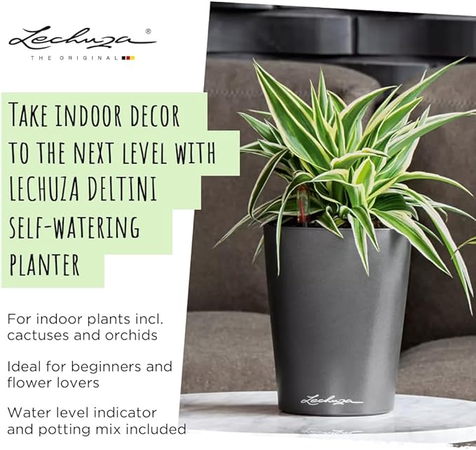 Lechuza DELTINI Shiny Taupe High Gloss, Self-Watering Small Indoor Planter - Image 4