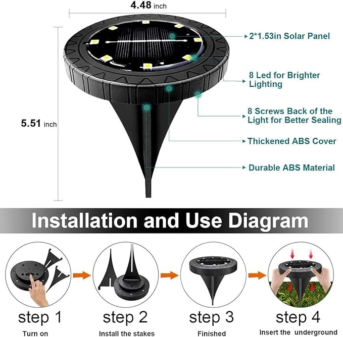 Solar Powered Ground lights 12 Pack, Waterproof LED Solar Lights Outdoor Solar - Image 4