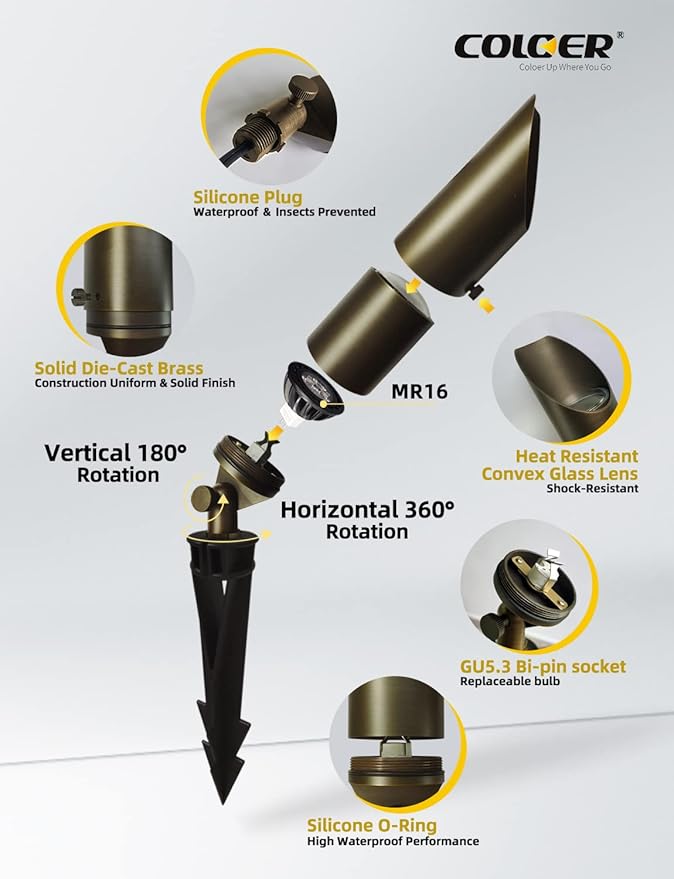 COLOER Brass Landscape Spotlights, 12 Pack Spotlight Fixture Outdoor - Image 3