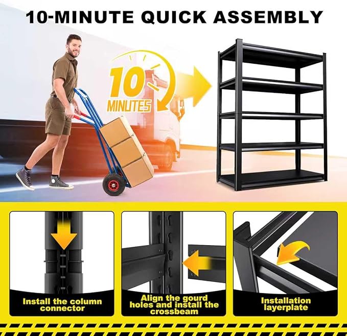 Set of 3 71"H-35"W Garage Shelving-2050LBS 5 Tier Storage Shelves, Adjustable - Image 3