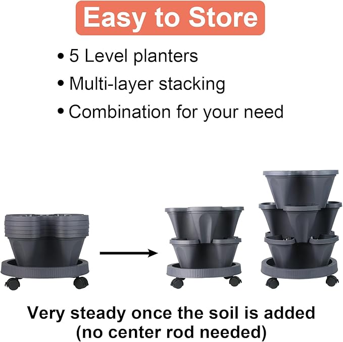 DUNCHATY Stackable Planter, Dark Gray, 5-Tier Garden Tower - Image 6