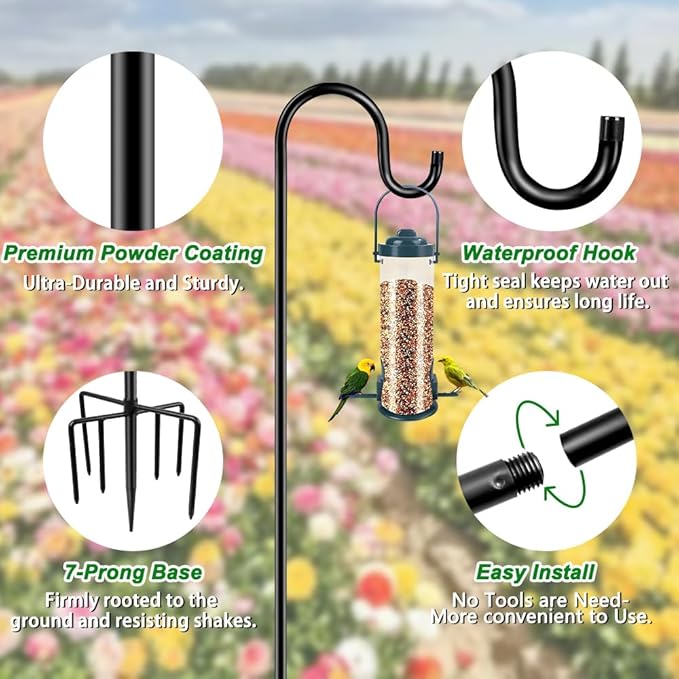 84" Shepherds Hooks for Outdoor, Heavy Duty Bird Feeder Pole - Image 2
