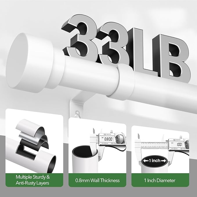 Curtain Rods for Windows 72 to 144, 1 Inch Adjustable White Extra Long Heavy - Image 4