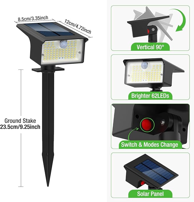 nipify Solar Spot Lights Outdoor, 3 Pack/62 LED Solar Motion Sensor Lights - Image 6