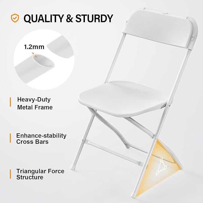 VINGLI 2 Pack White Plastic Folding Chair, Indoor Outdoor Portable Stackable - Image 4